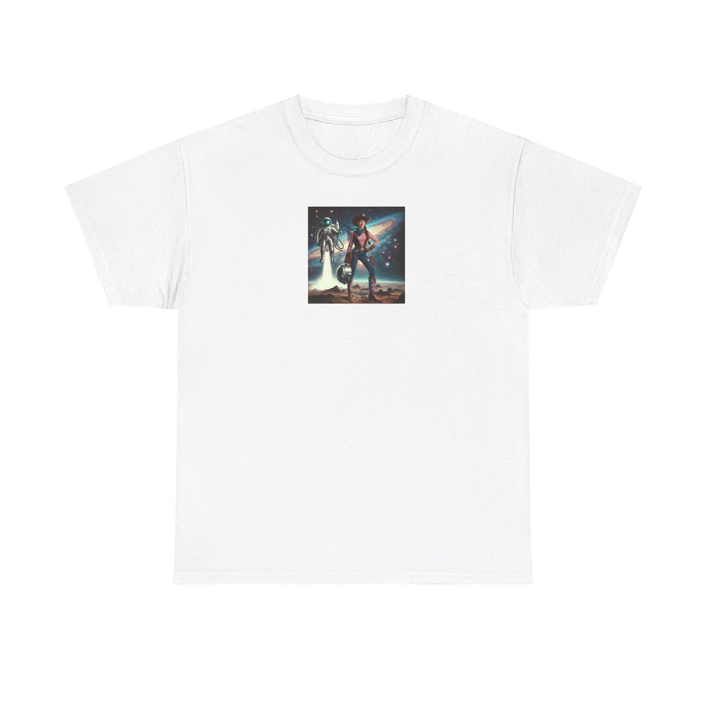 Cosmic Adventure Unisex Heavy Cotton Tee - Retro Space Cowboy Design