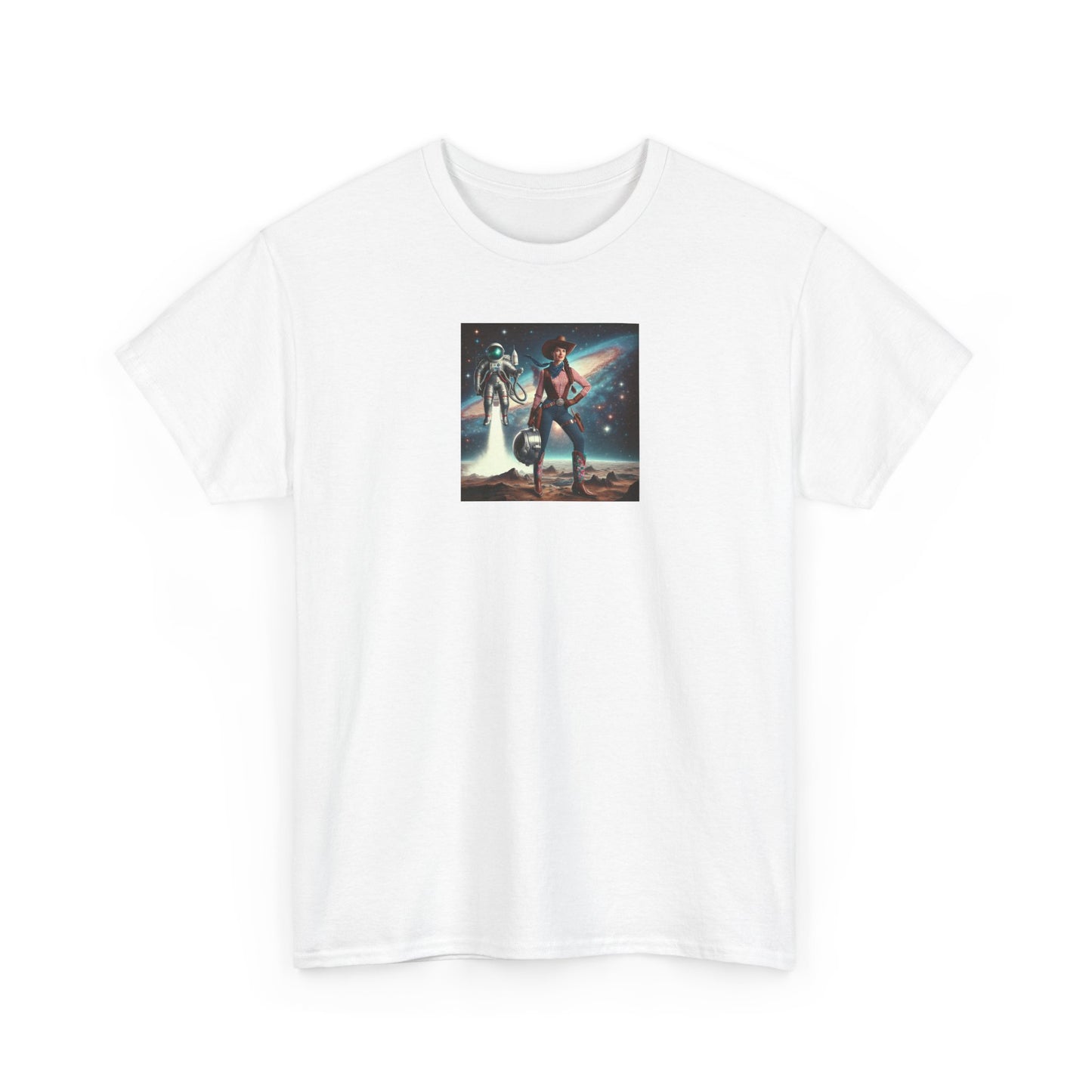 Cosmic Adventure Unisex Heavy Cotton Tee - Retro Space Cowboy Design